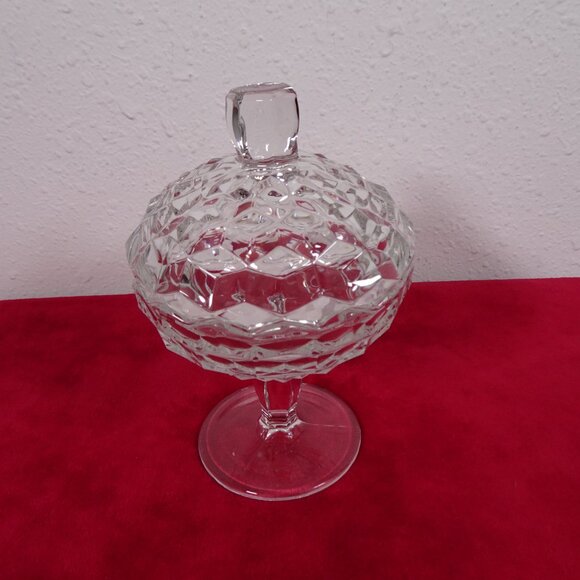 Vintage Fostoria Cubist Glass Compote Candy Dish & Lid American Pedestal 7" - Picture 2 of 10